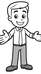 Obraz premium Cartoon man in business attire, with arms wide. Welcome, presentation, or open gesture