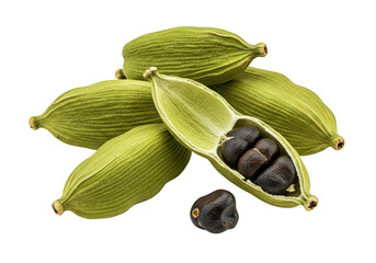 A few green cardamom pods isolated on transparent background