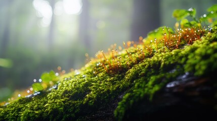 Close up moss with dew drops nature photography forest environment