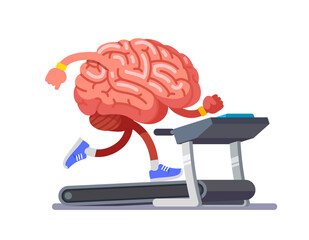 Brain working out on a treadmill education. Work on yourself. Modern flat style thin line vector illustration isolated on white background