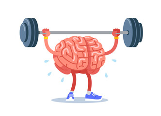 Brain training, rock the muscles with a barbell. Modern flat style thin line vector illustration isolated on white background