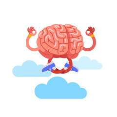 Brain meditating in yoga posture, rest, relaxation. Modern flat style thin line vector illustration isolated on white background