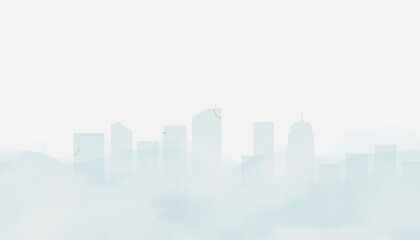 Obraz premium Soft Aqua Urban Skyline Background Template, Minimalist City Silhouette Digital Banner Design