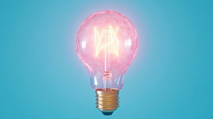 Bright Pink Neon Light Bulb on Blue Background