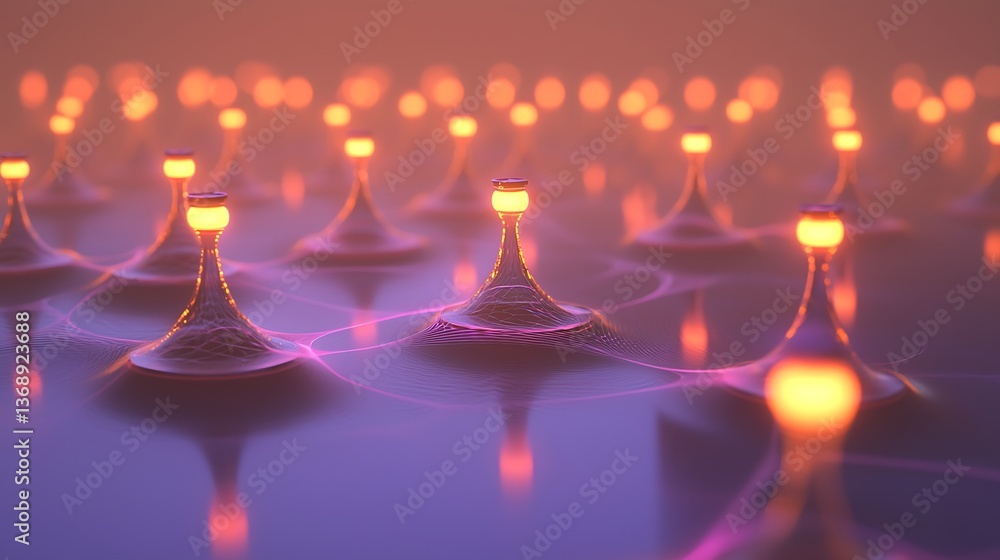 Poster abstract representation of a complex interconnected network of luminous nodes. a futuristic, organic