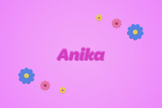 Anika female girl name illustration in pink with blossoms, flowers