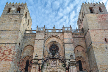 Main facade of the Cathedral of Santa Maria in Siguenza, Castilla la Mancha, Spain