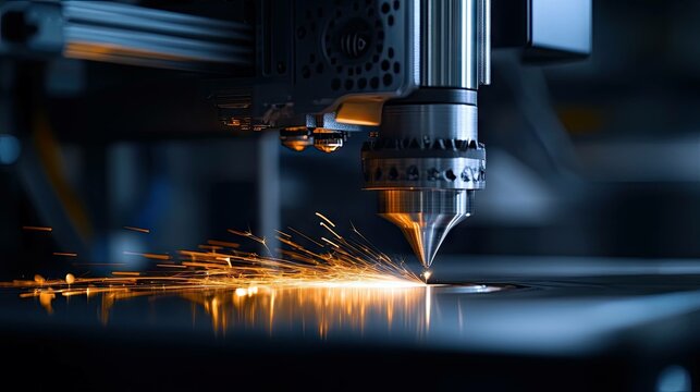 Metal laser cutting machine industrial manufacturing process sparks