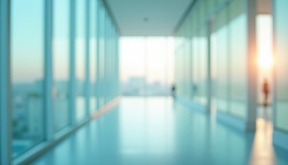 Blurred Glass Corridor Background Template, Teal Corporate Interior Digital Banner Design