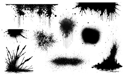 Set of ink stains and grunge texture. Hand drawn black splatter design elements. Black paint splatter design elements