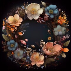 creative, fancy and beautiful spring flower composition with space for copy in circle background, graphic resource spring concept