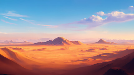 Naklejka premium A mesmerizing mirage on the horizon of a vast desert. Mirage Horizon. Illustration