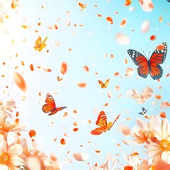 Flying Butterflies & Petals, Spring Sky