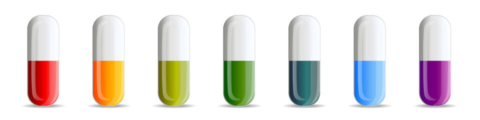 Set of glossy capsules, Pharmaceuticals, variety