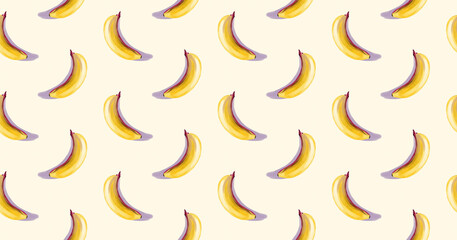 Simple yellow bananas on a cream background in s seamless repeating pattern