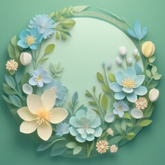 Obraz premium creative, fancy and beautiful spring flower composition with space for copy in circle background, graphic resource spring concept