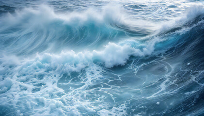 Fototapeta premium A swirling, turquoise wave crashes and foams, showcasing the dynamic beauty and powerful energy of the ocean.