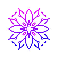 Multicolor gradient mandala with floral elements.  Ethnic mosaic oriental vector outline sketch illustration isolated on white background