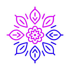 Multicolor gradient mandala with floral elements.  Ethnic mosaic oriental vector outline sketch illustration isolated on white background
