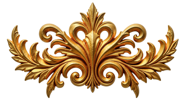 Gold Baroque Ornament, Decorative Vintage Design Element Isolated on Transparent Background, PNG. Luxury Antique Scroll Flourish for Decoration.