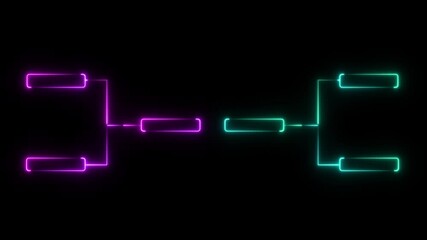 glowing neon or outline championship single elimination tournament bracket or tree diagram isolated on neon . Fields for 8 players or teams, 4 from each side. It is suitable for all kinds of ...
