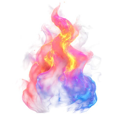 Obraz premium 3D Iridescent Flame with vibrant blue and pink tones, best for modern UI design elements. Isolated on transparent background.