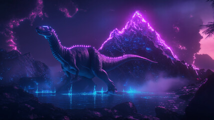 Neon Dinosaur by Glowing Mountain