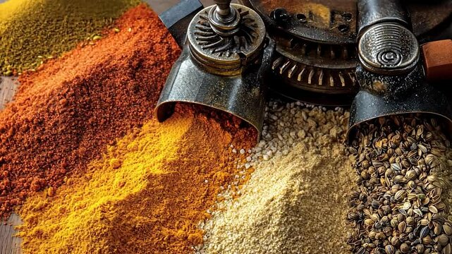 Assorted Spices in Vintage Grinders