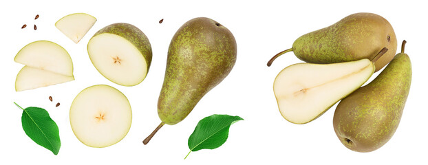 Green conference pear isolated on white background and full depth of field, Top view. Flat lay