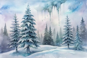 Obraz premium water color illustration set of snow cover
