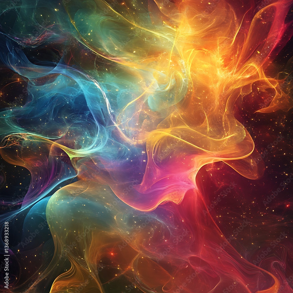 Poster abstract swirling nebulae of vibrant colors. a cosmic display of dynamic energy and light, creating 