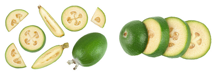 Feijoa fruit isolated on white background. Top view. Flat lay