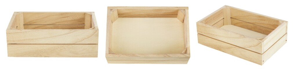 Empty wooden crate isolated on white background