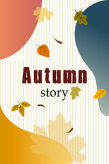 Autumn simple primitive geometric social media stories template with  fallen leaves of orange yellow trees. Background for Thanksgiving Day. postcard printing, cover, paper, textile design