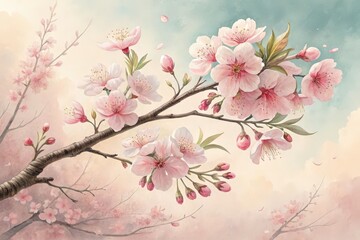 water color portrait of a blooming cherry