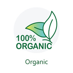 100% Organic. Leaf-based symbol ideal for promoting organic and sustainable brands.