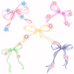 Vibrant Floral Bow Garden set,Colorful Blossom Ribbon Joy clipart