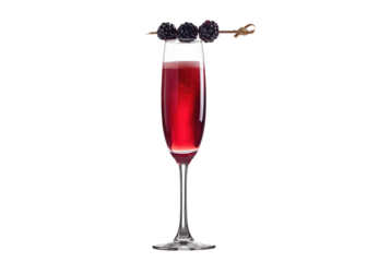 kir royale cocktail with blackberries in a flute