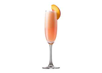 bellini cocktail with peach in flute