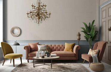 Modern Luxury Living Room with Soft Pink and Gold Tones | modern living room interior