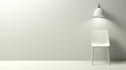 A chair under a lamp in a empty room for minimalist interior design ideas, advertising