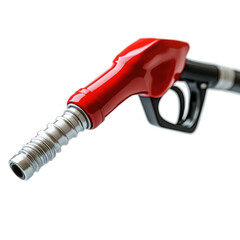 A powerful red fuel nozzle poised for action, ready to deliver energy, with a sleek metallic tip against a bright white background.