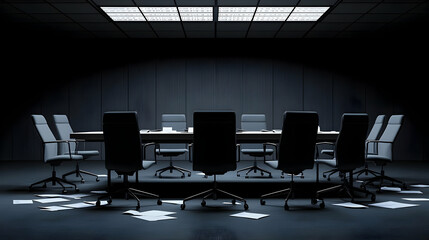 Pixelated Empty Conference Room With Puzzle Pieces On Floor