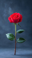 Fototapeta premium Single red rose with smoke effect on dark background