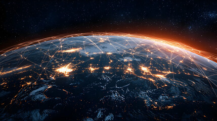 Obraz premium Earth At Night With Glowing City Lights