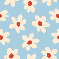 White Daisy Pattern Blue Floral Pattern