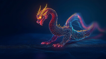 Fototapeta premium Digital Art Dragon With Glowing Particles