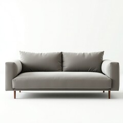 Modern gray sofa in minimalist design, featuring plush cushions and wooden legs, ideal for contemporary living spaces.