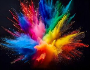 explosion de couleurs  énergique, poudre projetée en couleur en ia sur fond noir