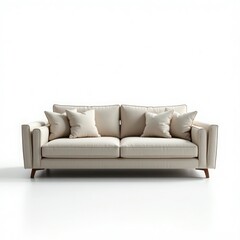 Fototapeta premium Elegant beige sofa with plush cushions, perfect for modern living spaces.